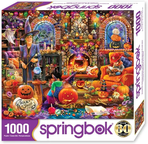 Vista 2 de Springbok 's Grandma's Halloween Party - Rompecabezas de 1000 piezas para Adutls Featues una escena de Halloween caprichosa para rompecabezas
