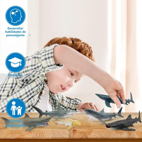 Vista 7 de Toymany 6 figuras realistas de juguete de baño de tiburón de 5 a 6 pulgadas de largo, juego de figuras de plástico de animales marinos del océano