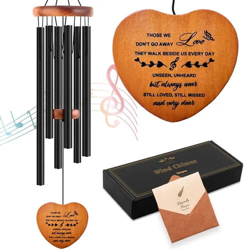 Vista 8 de Soopau Campanillas de viento para exteriores, de madera de 30 pulgadas, campanillas de viento conmemorativas para la pérdida de un ser querido