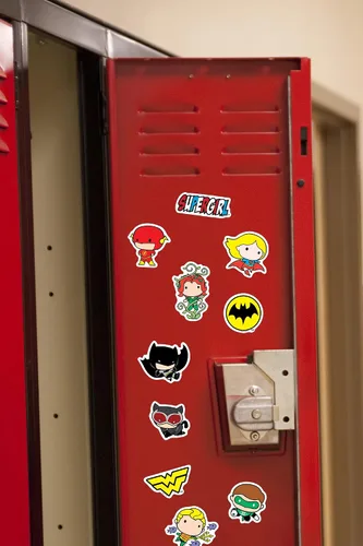 Vista 6 de Paquete variado de calcomanías de vinilo de lujo de 50 unidades de Justice League Chibi Superhero - Calcomanías troqueladas para laptop, botella