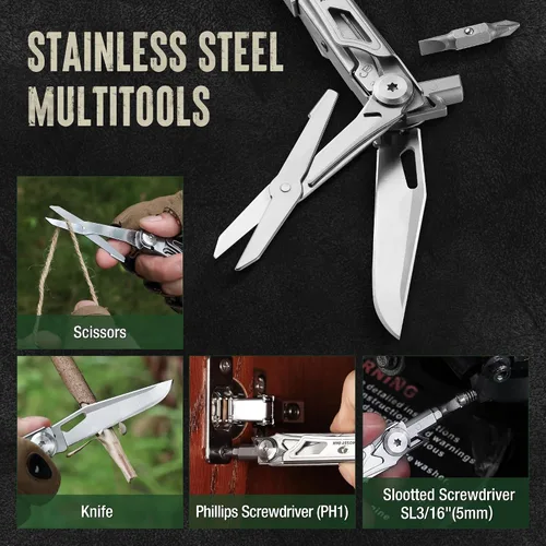 Vista 7 de Mossy Oak - Cuchillo multiherramienta plegable de bolsillo 12 en 1 con funda, cuchillo multiherramienta de acero inoxidable con clip, herramientas
