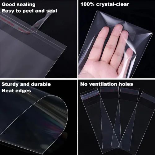 Vista 3 de Bolsas de celofán autoadhesivas, 100 unidades de 1 x 6 pulgadas, bolsas largas de plástico transparente resellable para panadería, dulces, cubiertos
