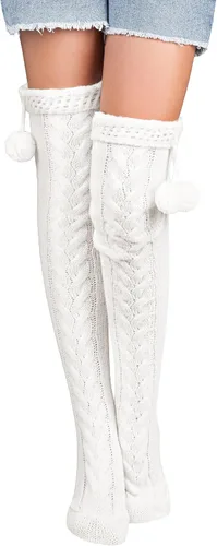 Vista 11 de Pcavin Thigh High Socks for Women, Long Cable Knit Over Knee Boot Stockings 0013 Estilo Negro