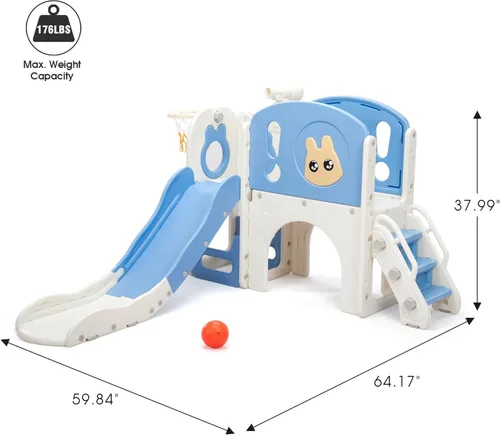Vista 2 de NYEEKOY Juego de tobogán y escalador 8 en 1 para niños pequeños, parque infantil con escaleras, túnel, telescopio, almacenamiento, aro de baloncesto