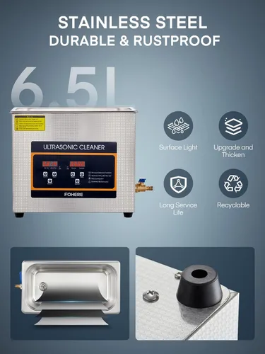 Vista 6 de Limpiador ultrasónico 6.5L con calentador y temporizador, máquina de limpieza comercial de acero inoxidable de 1.7 galones y 180 W para instrumentos