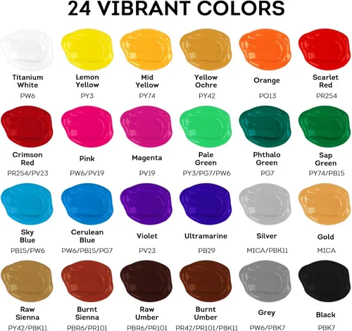 Vista 2 de ABEIER Juego de pintura acrílica, 24 colores (60ml/2oz) con 12 pinceles de pintura, no tóxico, resistente al agua, fuerte cobertura para niños