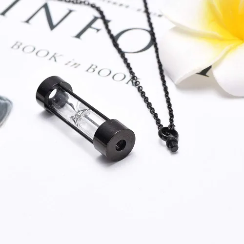 Vista 2 de weikui Joyería de cremación para cenizas, collar de urna de reloj de arena negro, colgantes, cenizas, recuerdo, joyería conmemorativa de cenizas