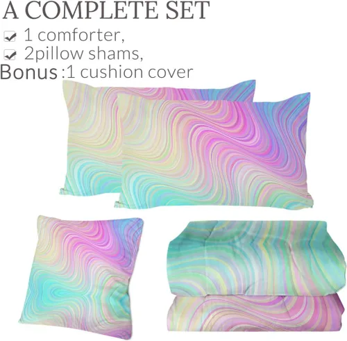 Vista 5 de Sleepwish Colorido juego de edredón arcoíris tamaño Queen para niños y niñas, juego de ropa de cama de 4 piezas rosa, azul, verde con 2 fundas