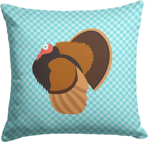 Vista 138 de Caroline's Treasures BB8163PW1414 Beltsville - Almohada decorativa de tela a cuadros pequeños, color blanco, pavo y gallina azul, lavable a máquina