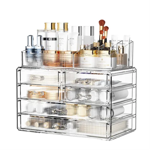 Vista 12 de ZHIAI Organizador Cosmético Apilable, Organizador Cosmético de Acrílico para Cómoda, Tocador, Gabinete de Cocina, Baño, Debajo del Fregadero
