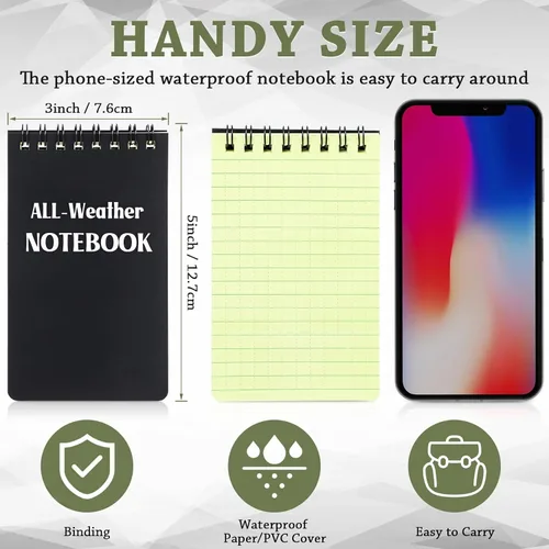 Vista 2 de Chinco 20 blocs de notas para todo tipo de clima, 3 x 5 pulgadas, bolsillo impermeable, bloc de notas táctico en espiral, cubierta resistente a