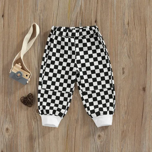 Vista 2 de Pantalones deportivos de algodón con estampado a cuadros para bebés y niñas pequeños