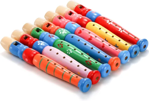 Vista 2 de Foraineam 7 piezas pequeñas grabadoras de madera instrumento musical flauta de madera, colorido Piccolo Woodwind música rítmica grabador
