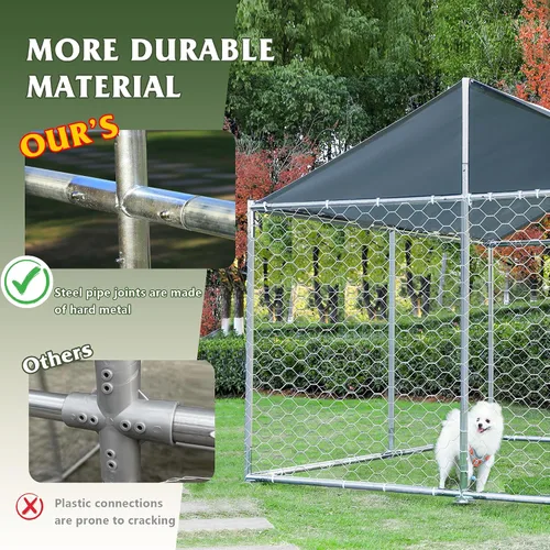 Vista 6 de Grepatio Perrera exterior para perros con carcasa impermeable para perros grande, jaula de acero galvanizado con bloqueo seguro