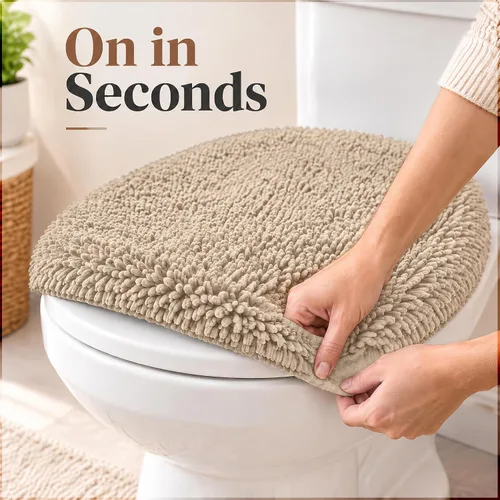Vista 3 de Mayshine - Cubierta de microfibra tipo shaggy para la tapa del asiento del baño, estándar para baño Beige