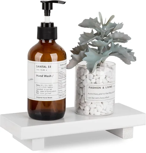 Vista 22 de Organizador de encimera de baño, soporte de pedestal de madera, bandeja decorativa de estilo granja, portajabones para decoración de cocina, Negro