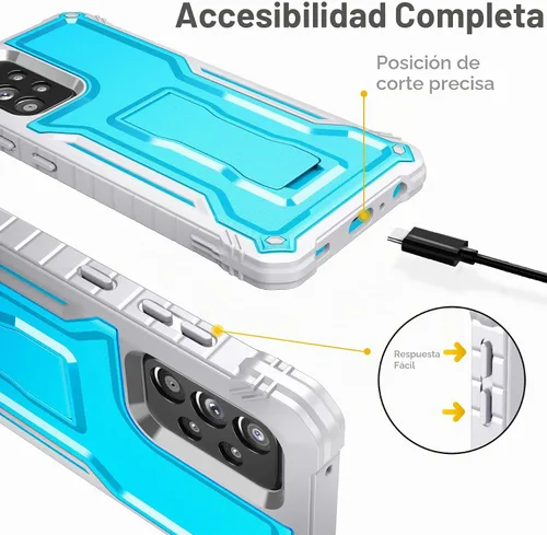 Vista 3 de FITO Funda para Samsung A52 con protector de pantalla integrado, doble capa a prueba de golpes resistente con función atril compatible con teléfono