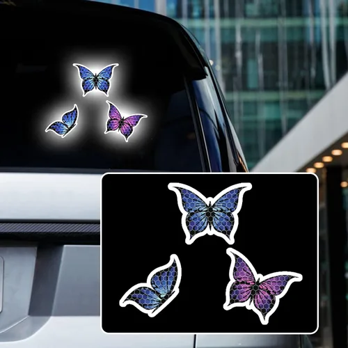 Vista 20 de Juego de 3 calcomanías reflectantes de alta intensidad para automóvil, diseño de mariposa, decoración de coche, impermeable, parachoques de coche