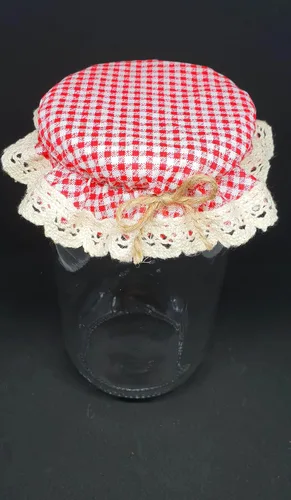 Vista 3 de DLK - 10 fundas elásticas para frascos - 100% algodón, patrón elástico de cuadros rojos (cuadros) - Cuenco con tapa de fermentación transpirable
