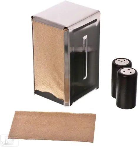 Vista 3 de TrueCraftware - Juego de 2 dispensadores de servilletas de acero inoxidable de doble cara con acabado pulido de 3-3/4 x 4-1/2 x 7-1/2 pulgadas