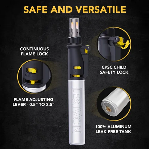 Vista 5 de LEXIVON Kit multiusos de soldador de butano Juego de 7 puntas de llama ajustable inalámbrico de encendido automático Grado Profesional