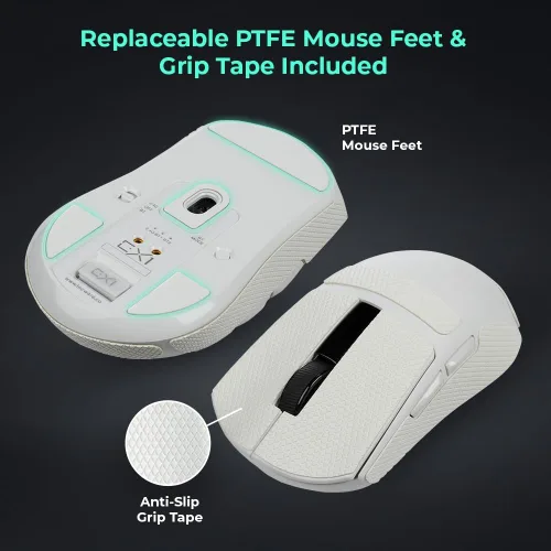 Vista 10 de TECWARE EX1 - Mouse ligero para juegos Mouse inalámbrico de 26 K DPI con pantalla OLED Diseño ultraligero de 2.08 oz Base de carga RGB Blanco