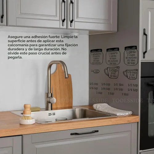 Vista 5 de TOOLSSIDE Tabla de conversión de medidas de cocina para productos a granel - Vinilo pegatinas de cocina - Tabla de conversión métrica. ¡Son