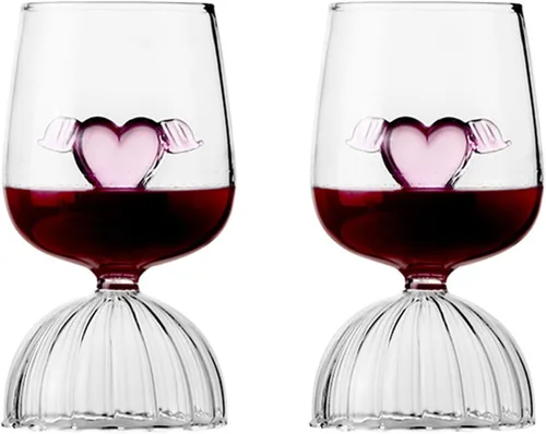 Vista 10 de Pink Love - Copa de vino tinto de cristal, copas de vino románticas en forma de corazón, copa de vino de vidrio creativa, copa de copa de champán #1