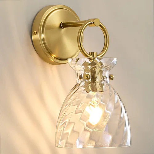 Vista 13 de Aplique de Pared Dorado de 1 Luz Cableado Montaje en Pared Estilo Moderno Rústico Accesorios de Luz de Tocador con Pantalla de Vidrio Transparente