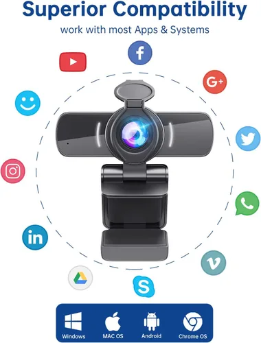 Vista 7 de Cámara web con micrófono, cámaras web HD 1080P 30fps, cámara web USB 2.0, reducción de ruido 3D y cámara web de ganancia automática para PC Mac