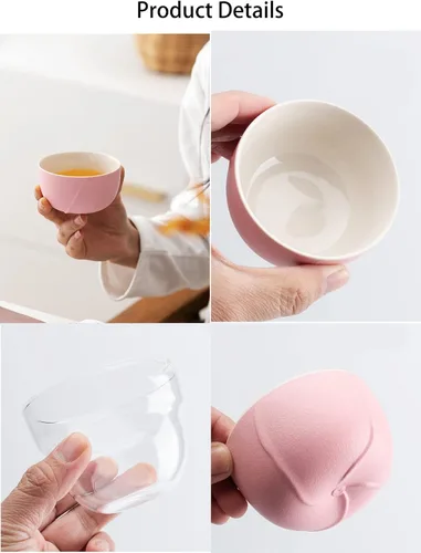Vista 5 de Juego de té de viaje, juego de té chino, taza de kung fu, juego de té de gaiwán, juego de té portátil, juego de té rosa mariposa, tetera todo