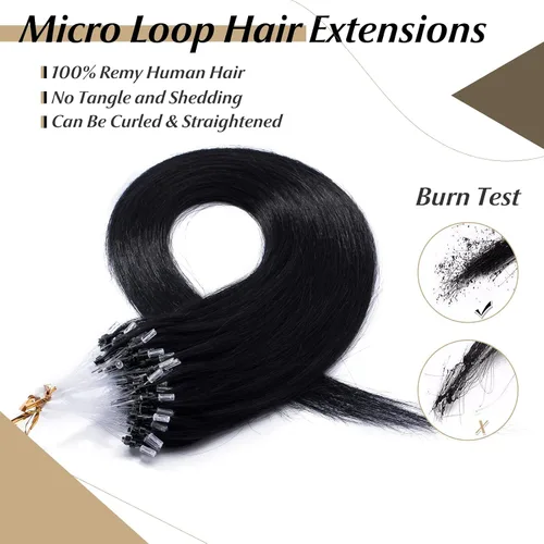 Vista 89 de SEGO Extensiones de cabello humano con micro cuentas, extensiones de cabello humano con micro bucle, lacio, natural, fusión fría, 1.76 oz/paquete