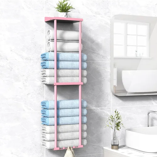 Vista 13 de Liuoud Toallero para Baño, Organizador Portador de Almacenamiento de Toallas Enrolladas Vertical Montado en la Pared con Estante, Sostiene Hasta 6