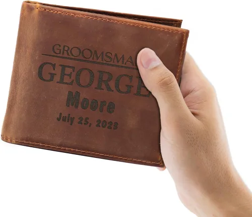Vista 5 de Regalos personalizados para padrinos de boda, carteras personalizadas para hombres, regalos de padrino de boda para boda, carteras de cuero