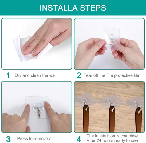 Vista 7 de Paquete de 30 ganchos autoadhesivos resistentes de 13 libras (máx.) para colgar en la pared, impermeables, a prueba de aceite, para baño, ducha