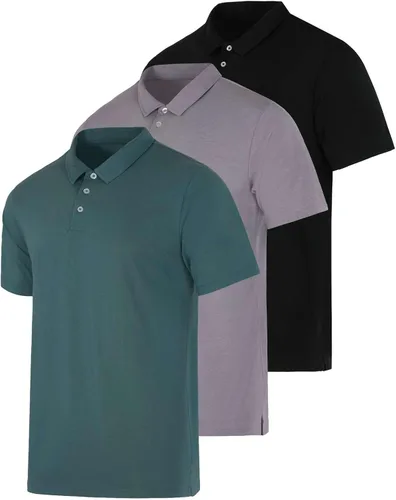 Vista 10 de Real Essentials 3 Pack: Polo de manga corta de jersey de algodón transpirable de secado rápido para hombre casual