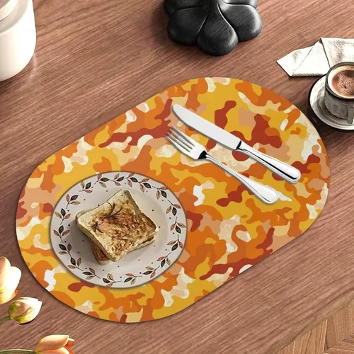 Vista 2 de Autumn Placemats Set of 2 Waterproof Wipeable 12X18 Inch Faux Leather Non Slip Heat Resistant Mats for Thanksgiving Dinner Outdoor Decor