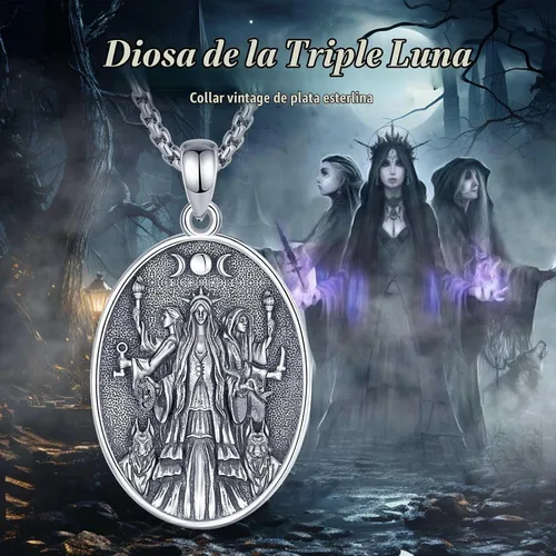 Vista 4 de EUDORA Collar de plata de ley S925 con dije de amuleto de diosa para mujer A01-Medalla Diosa Hécate