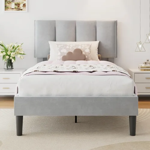 Vista 38 de VECELO Base de cama de tamaño individual con cajón de almacenamiento, base de cama de plataforma resistente con cabecera y fuerte soporte de Negro