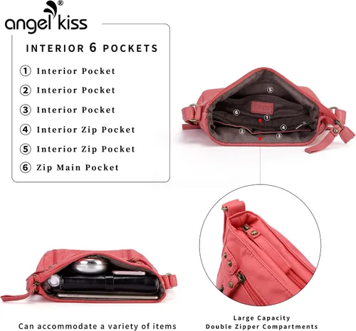 Vista 5 de Angel Kiss Bolsos cruzados, bolsos de hombro y bolsos para mujer, con múltiples bolsillos, para uso diario, suaves, tamaño mediano