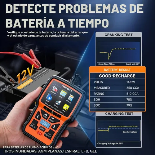 Vista 5 de FOXWELL NT301 Plus 2 en 1 OBD2 escáner y probador de batería de coche de 12
