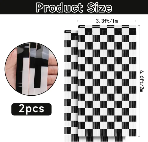 Vista 2 de PintreeLand 2 piezas de cortinas de papel de aluminio con flecos de autos de carreras 3.28x6.56 pies, decoración de telones de fondo de fiesta a
