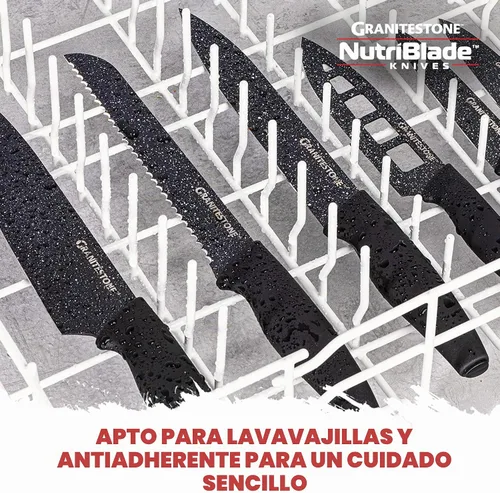 Vista 6 de Nutriblade - Juego de cuchillos con bloque de Granitestone de cocina profesional, 6 piezas, cuchillas de acero inoxidable ultra afiladas