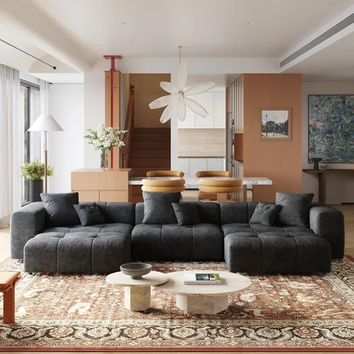 Vista 7 de JACH - Sofá modular en forma de U de 144.1 pulgadas, sofá seccional de asiento profundo de estilo moderno de mediados de siglo, sofás de 3 plazas