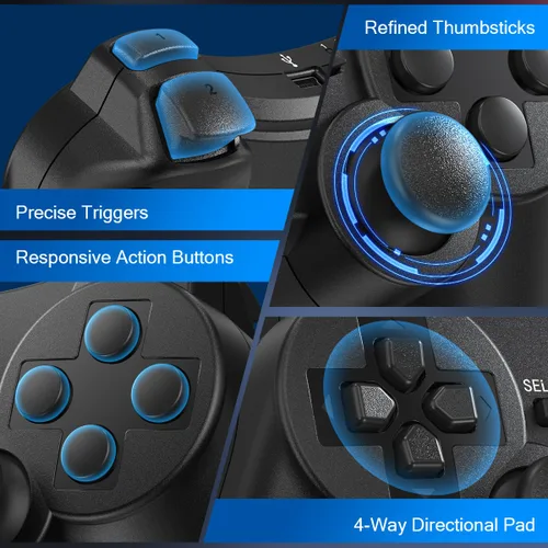 Vista 5 de Yinjie 2 Pack Wireless Controller for PS3, Compatible with Playstation 3, with 2 Charging Cables - Black