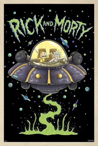 Vista 7 de Trends International Rick And Morty - Póster de pared de barco, 14.725 x 22.375 pulgadas, versión enmarcada de madera de granero
