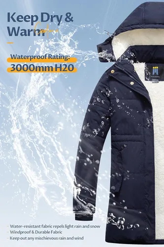 Vista 4 de CREATMO US Abrigo de invierno de sherpa grueso para mujer, chaqueta de nieve cálida con capucha extraíble