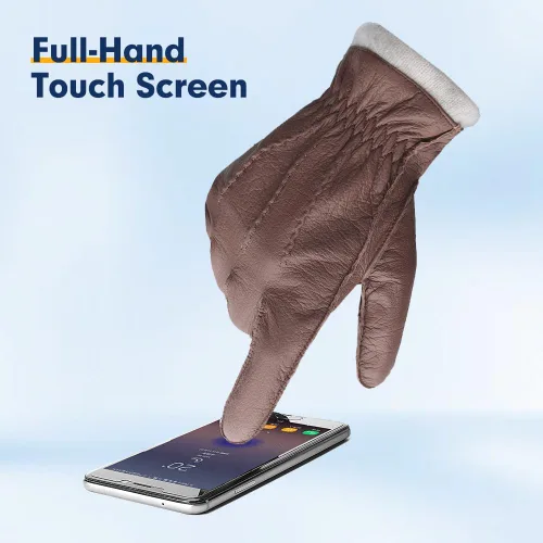 Vista 2 de MGGMOKAY Guantes de cuero para hombre, guantes de piel de ciervo suave con forro de cachemira