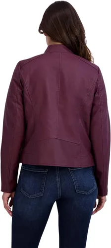 Vista 4 de Baccini Chaqueta de piel sintética para mujer, chaqueta de motocicleta con cremallera para mujer