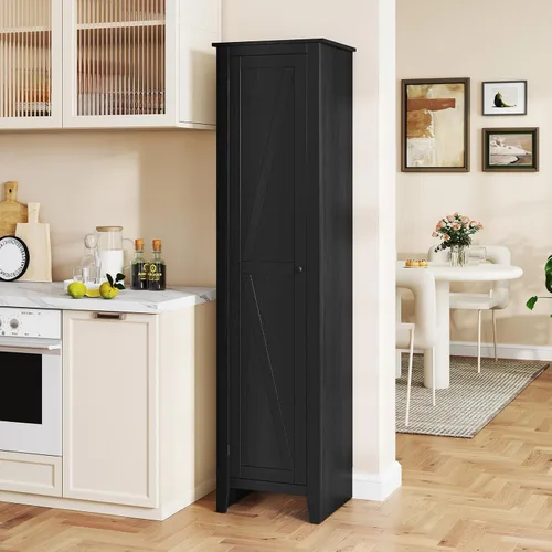 Vista 8 de Giantex Gabinete de Almacenamiento Alto Independiente Torre de Almacenamiento de Piso con Cuatro Estantes y Una Sola Puerta, Gabinete Estrecho